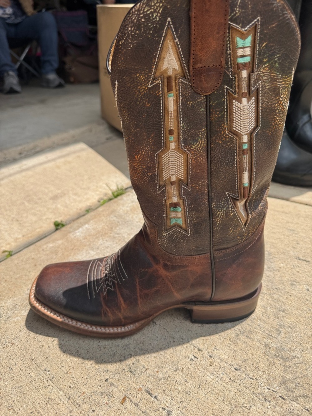 Roper Brown Leather Western Booties with Embroidered Accents